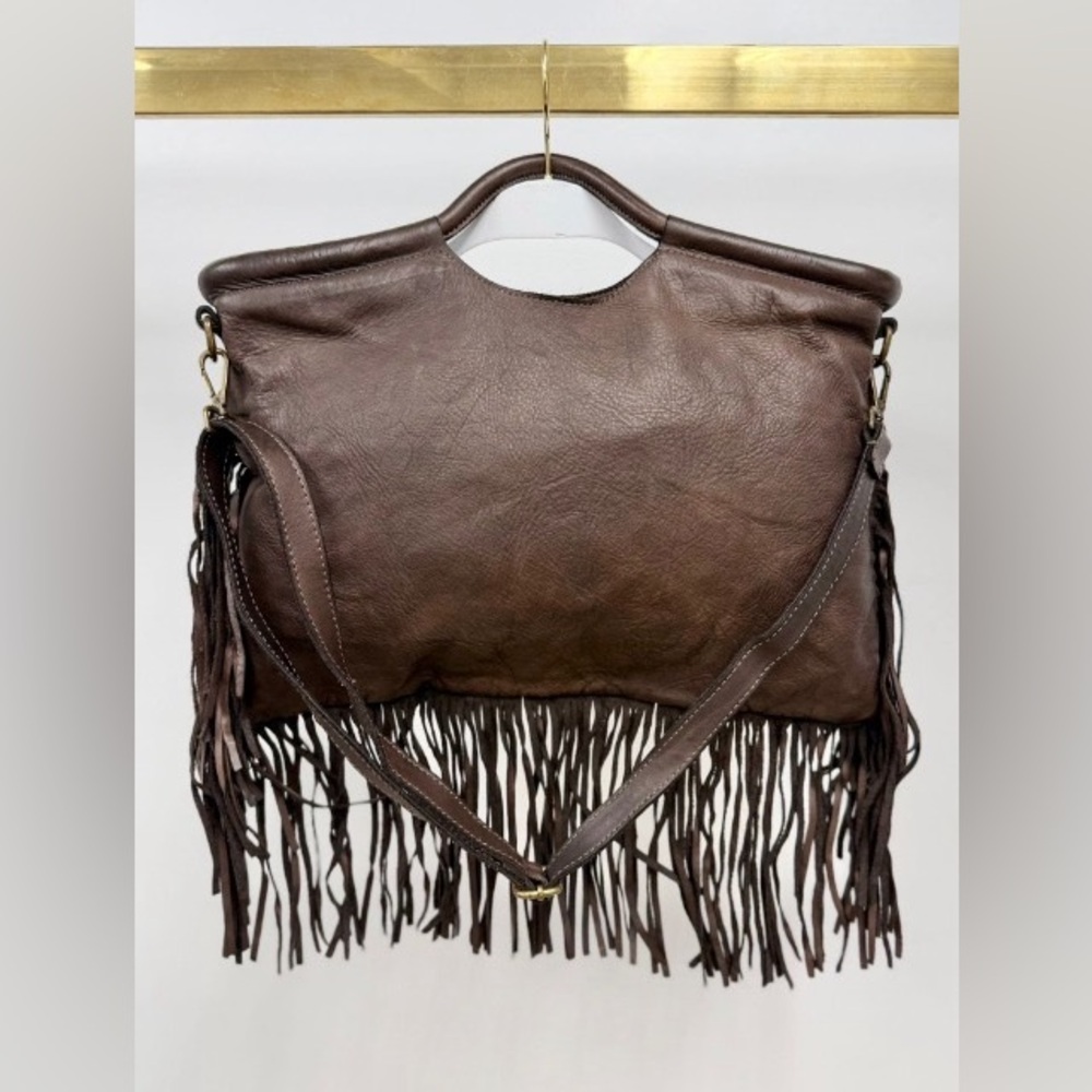 (086-CHO) FRINGE LEATHER HANDBAG WITH SHOULDER STRAP